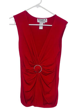 Joseph A. Rhinestone Buckle Red Sleeveless Ruched Twist Y2K Top Women’s Medium